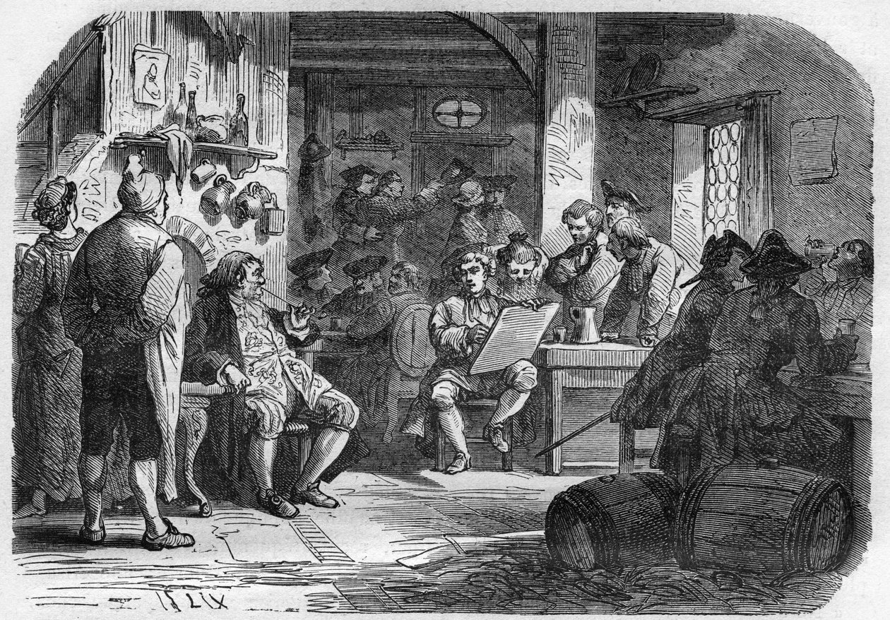 Uitzicht op Cabaret des Porcherons in Parijs. door French School