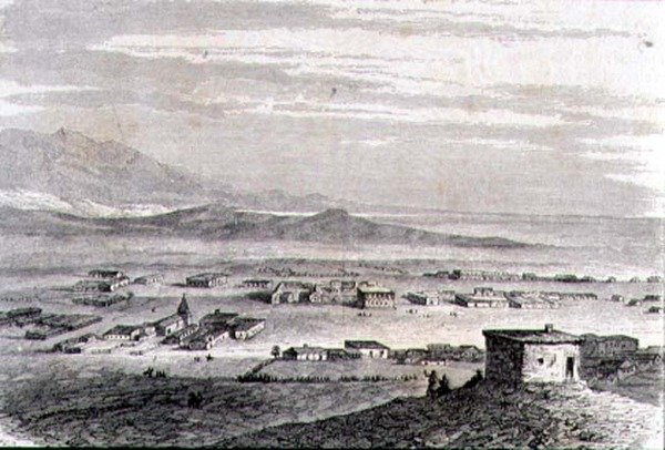 Uitzicht op Los Angeles in de jaren 1860 door French School