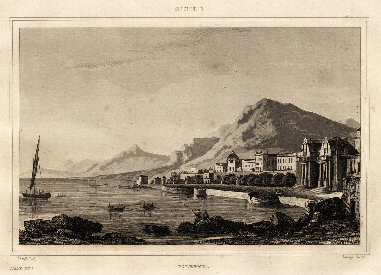 Uitzicht op Palermo, Sicilië, gravure door Storelli, in 