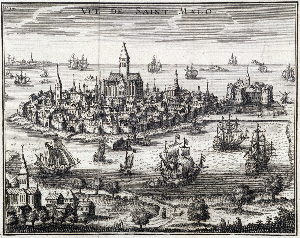 Zicht op St Malo - Anonieme gravure door French School