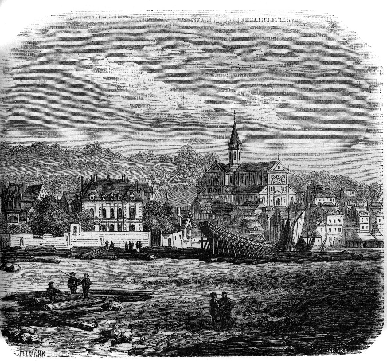 Uitzicht op Trouville-sur-Mer met de nieuwe kerk. Calvados (14). door French School