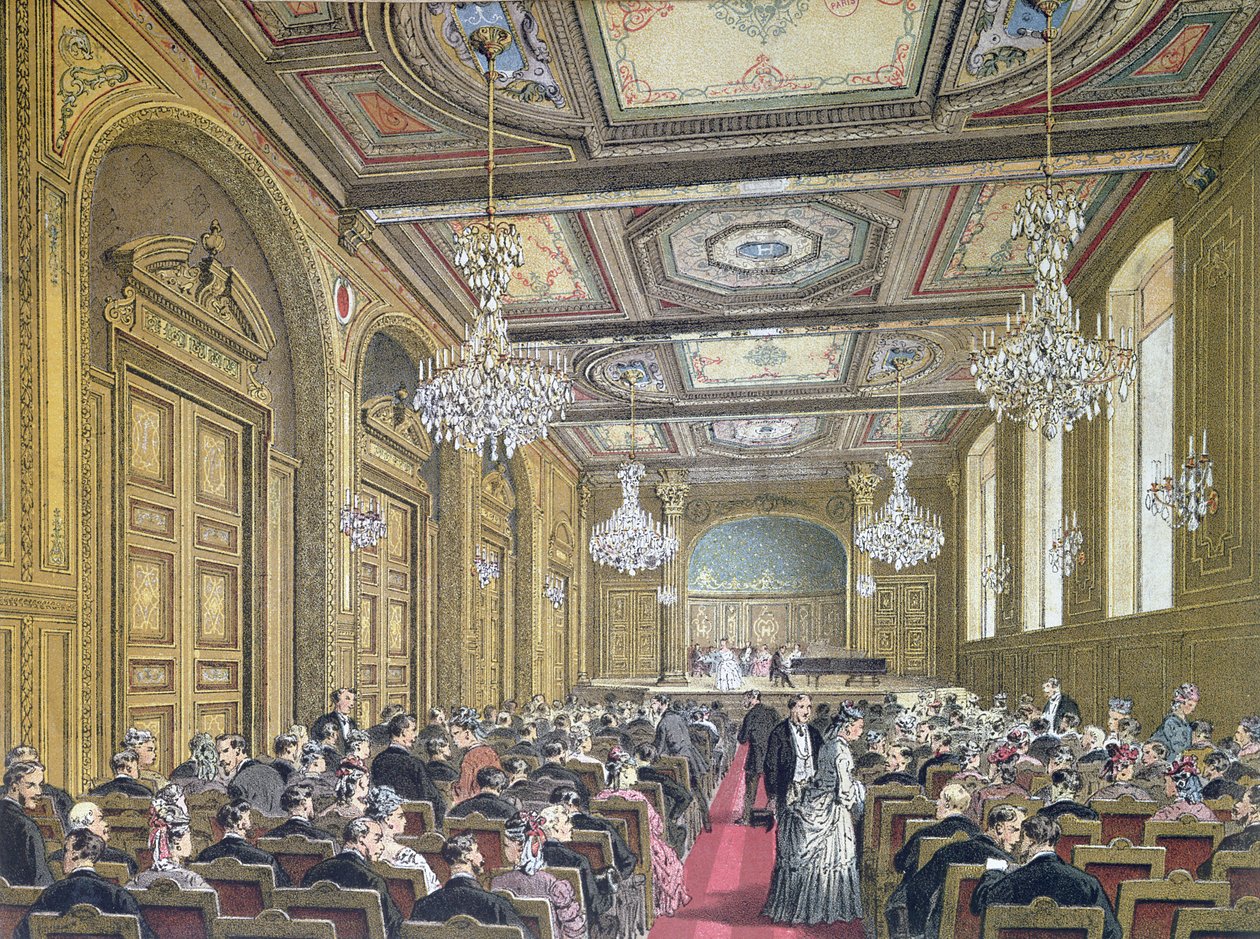Zicht op een concert in de Salle Herz aan de Rue de la Victoire, Parijs, ca. 1870-80 door French School