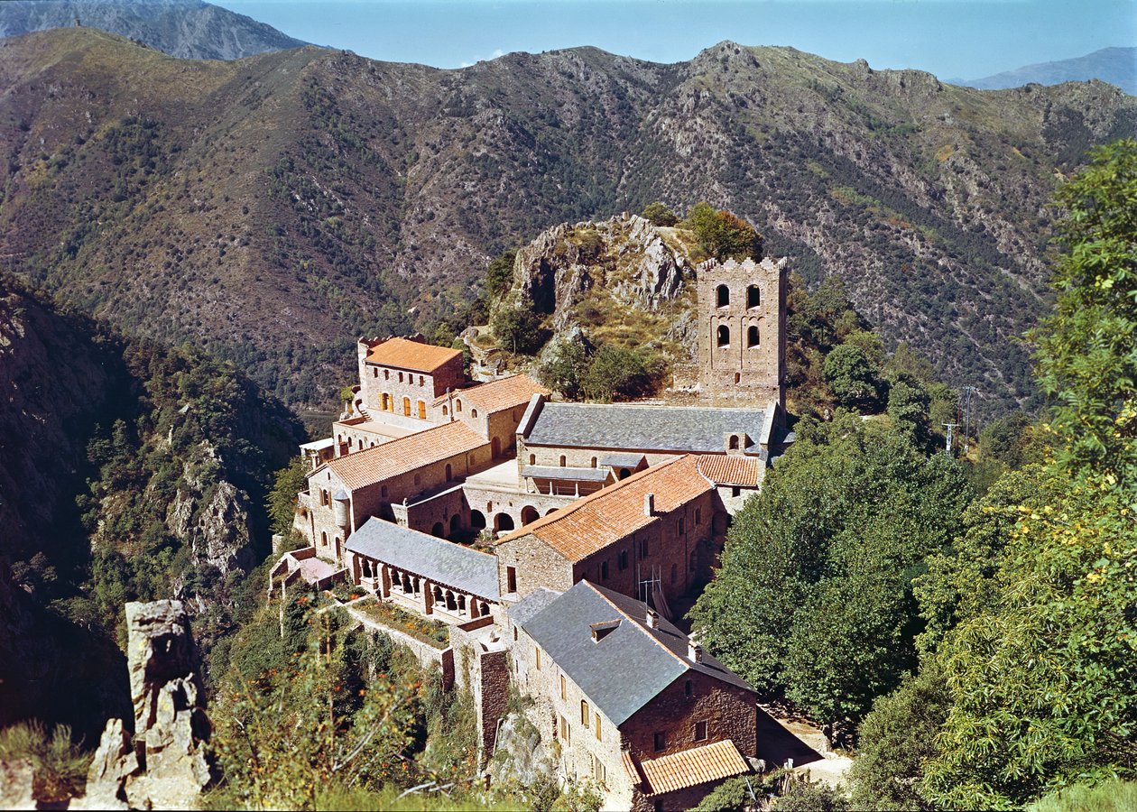 Uitzicht op de abdij van St. Martin du Canigou door French School