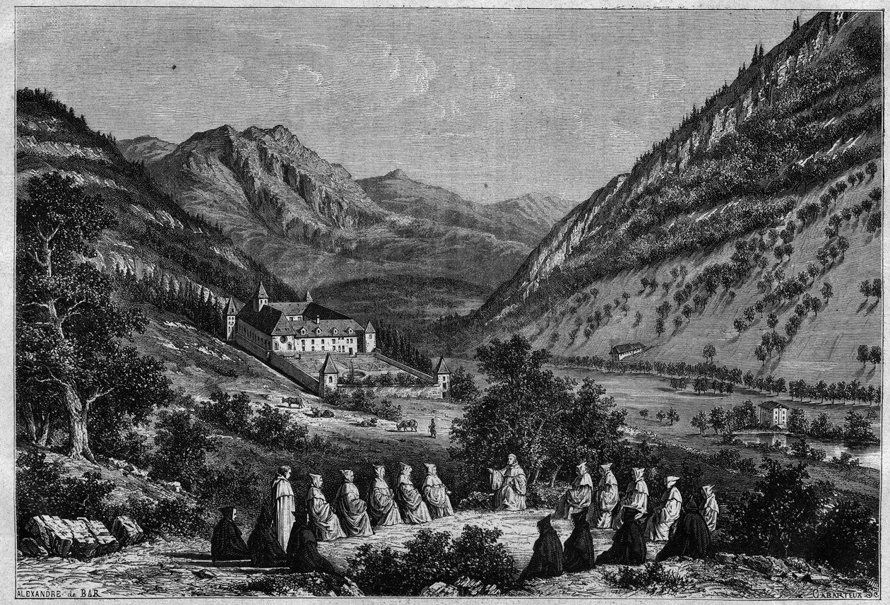 Zicht op de abdij van Tamie in Savoye (Cisterciënzer gemeenschap) door French School