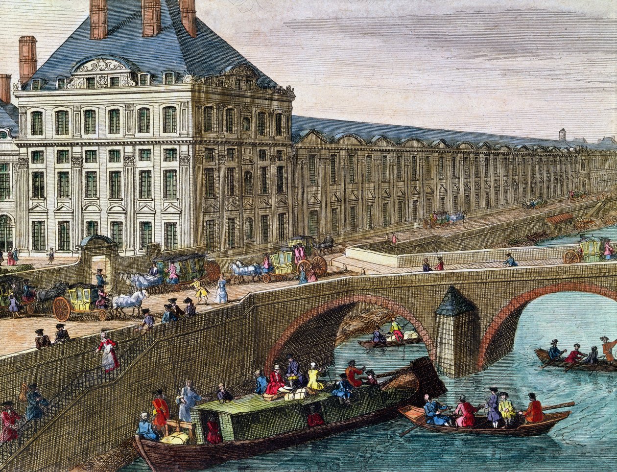 Uitzicht op de rivier de Seine bij Port Royal (detail) door French School