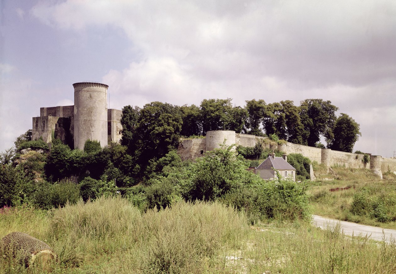 Uitzicht op de Tour de Talbot en de donjon van het kasteel door French School