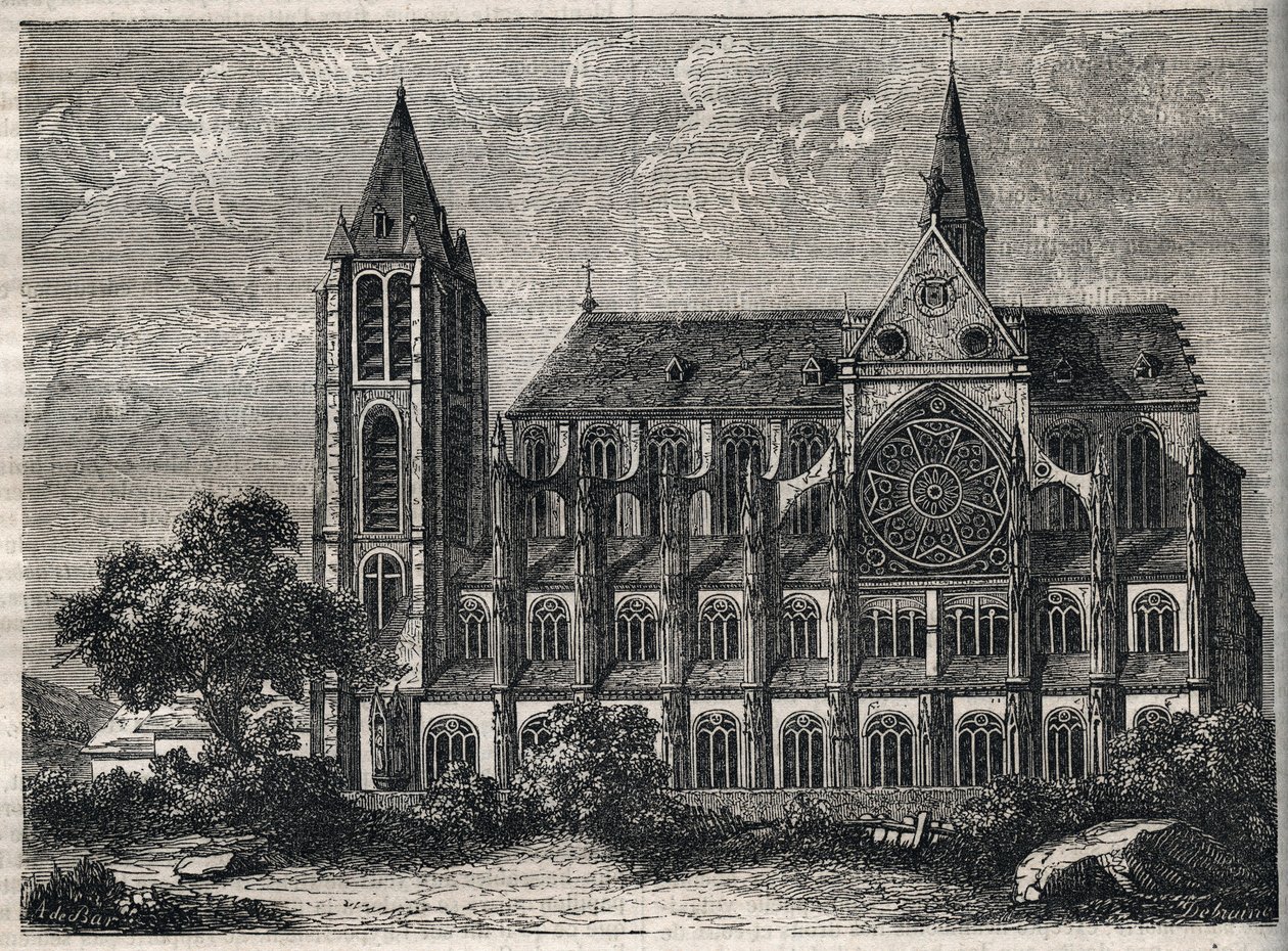 Zicht op de abdij van Saint-Victor, voormalige abdij van reguliere kanunniken (Augustijnen) vernietigd in 1811 - Gravure in 