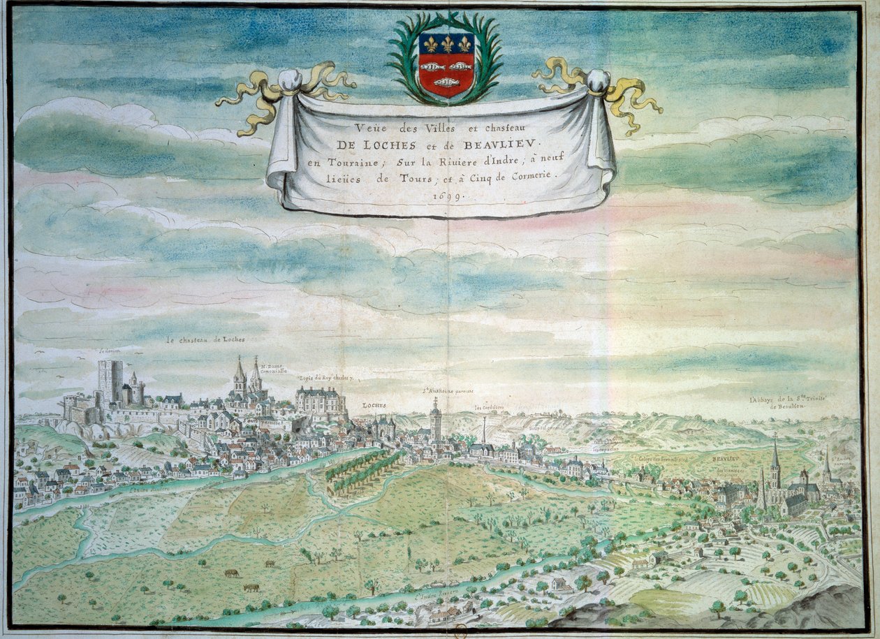 Uitzicht op het kasteel van Loches door French School