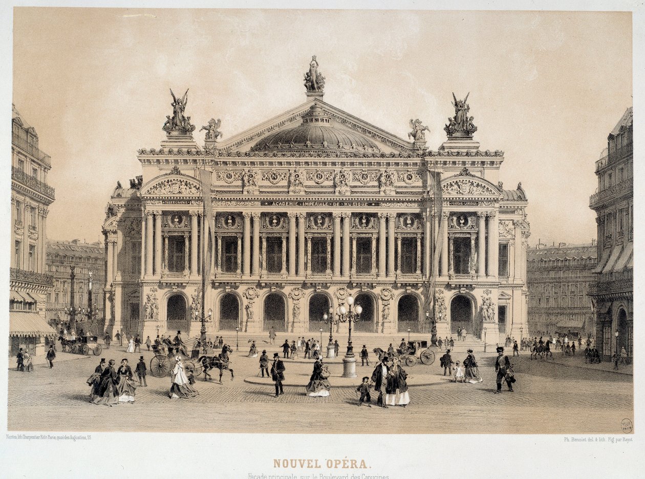 Uitzicht op de gevel van de Opera Garnier in Parijs met uitzicht op de Boulevard des Capucines door French School