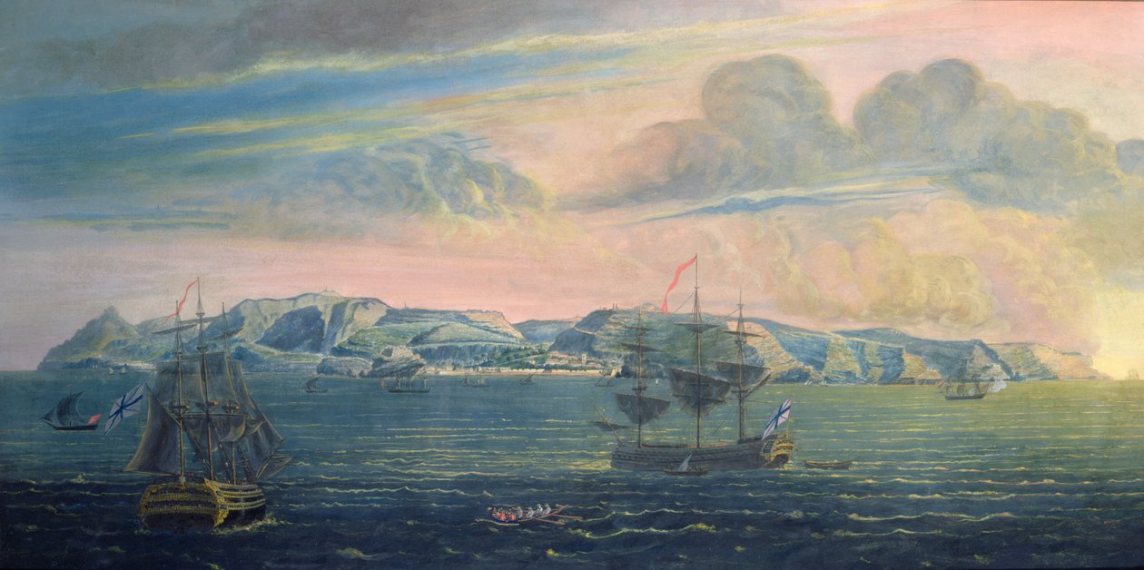 Zicht op het eiland Sint-Helena, c.1820 door French School