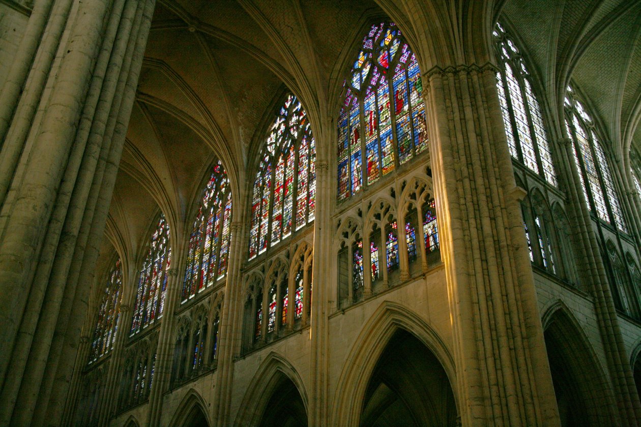 Uitzicht op de noordkant van het schip en de westkant van het noordtransept door French School