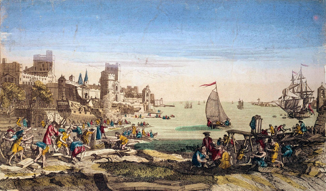 Uitzicht op de haven en scheepswerven van de stad Le Havre (Seine maritime) door French School