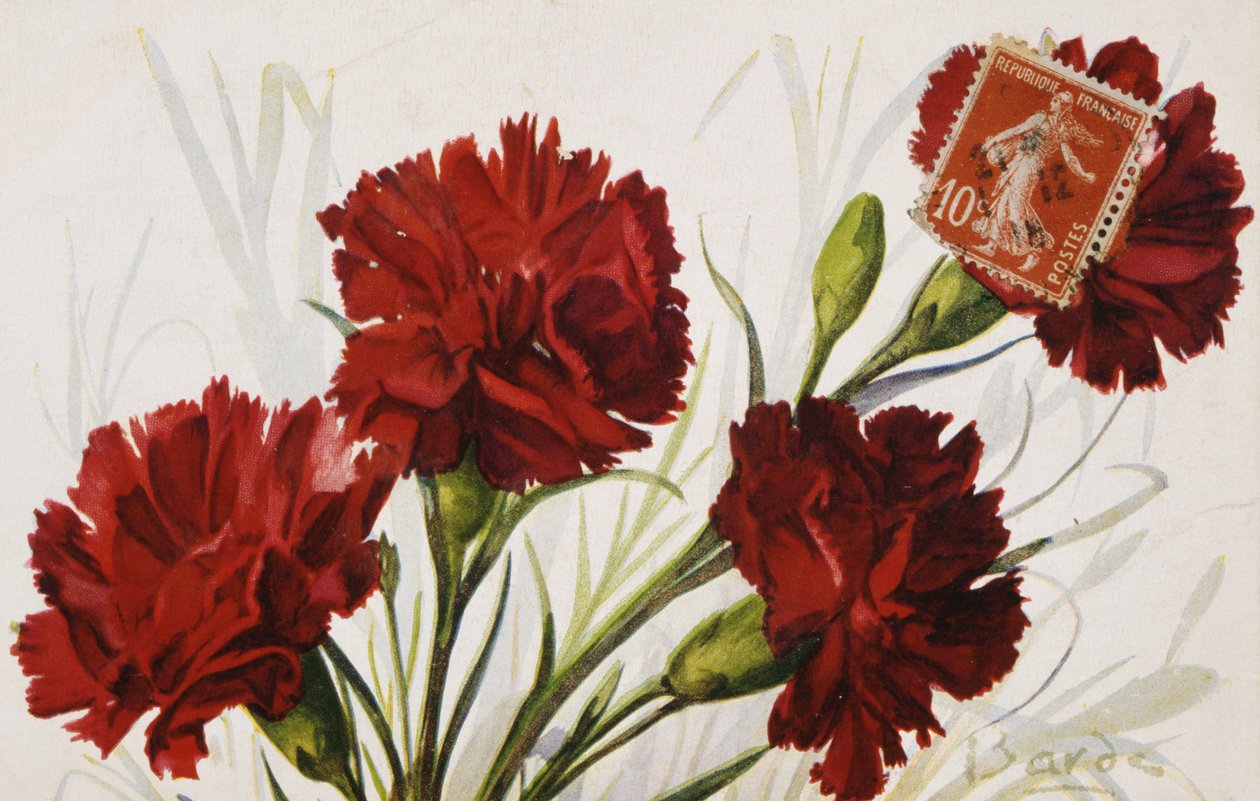 Vintage Franse ansichtkaart met bloemversieringen door French School