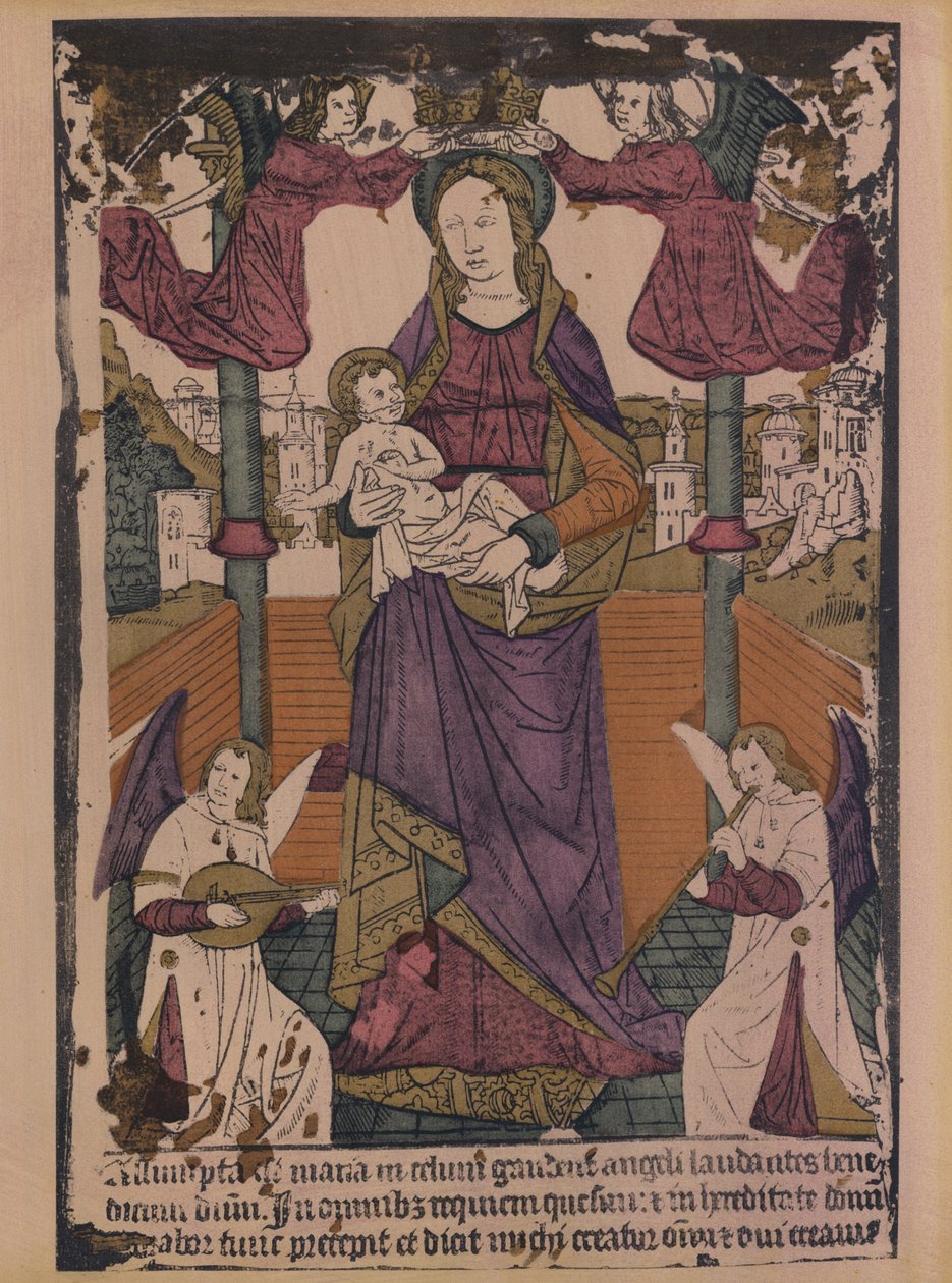 Maria met kind (kleurenlitho) door French School
