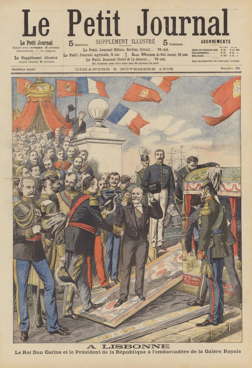 Bezoek aan Lissabon van de president van Frankrijk (kleurenlitho) door French School