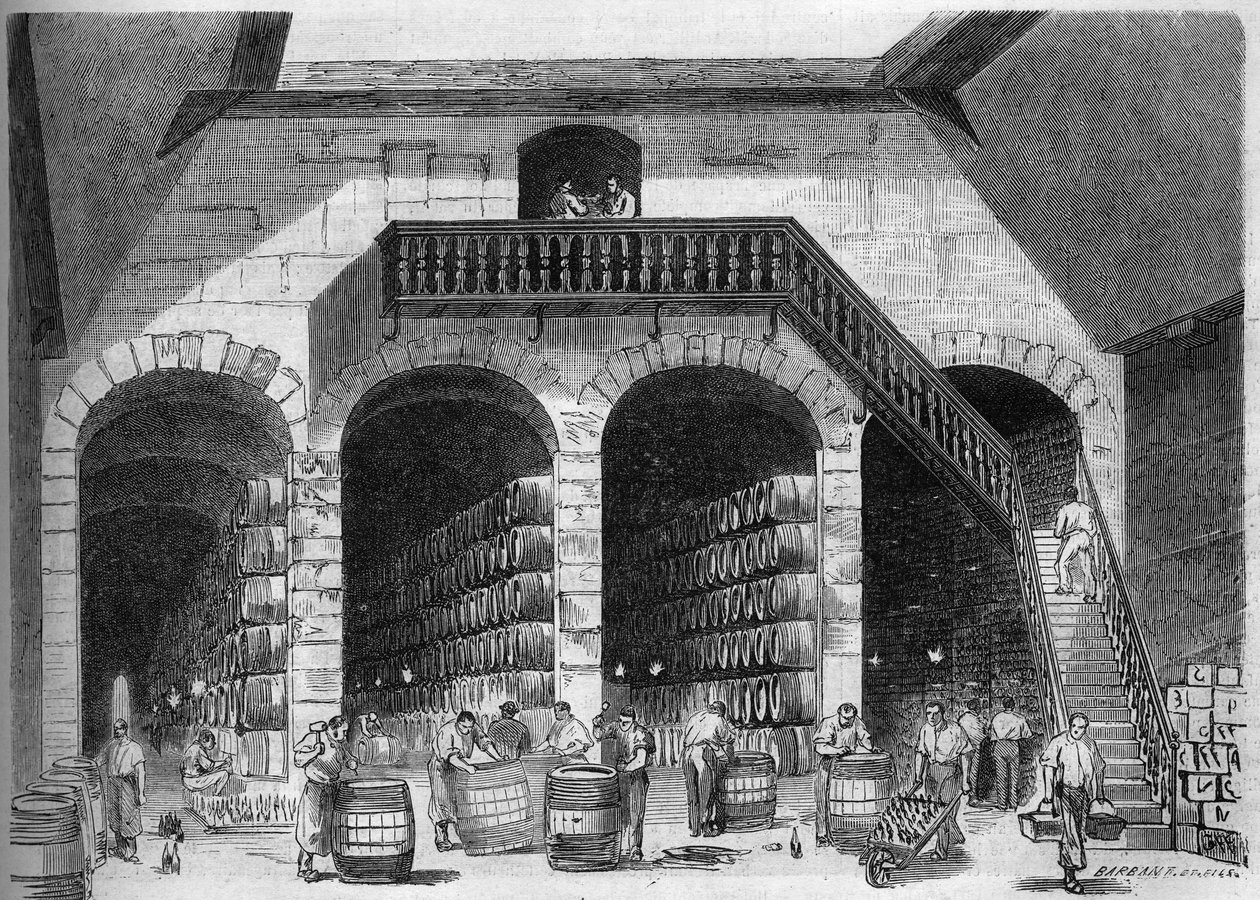 Wijnbouw: interieur van de chaix en kelders van M. Cruse et fils frères, Bordeaux, Gironde (33) door French School