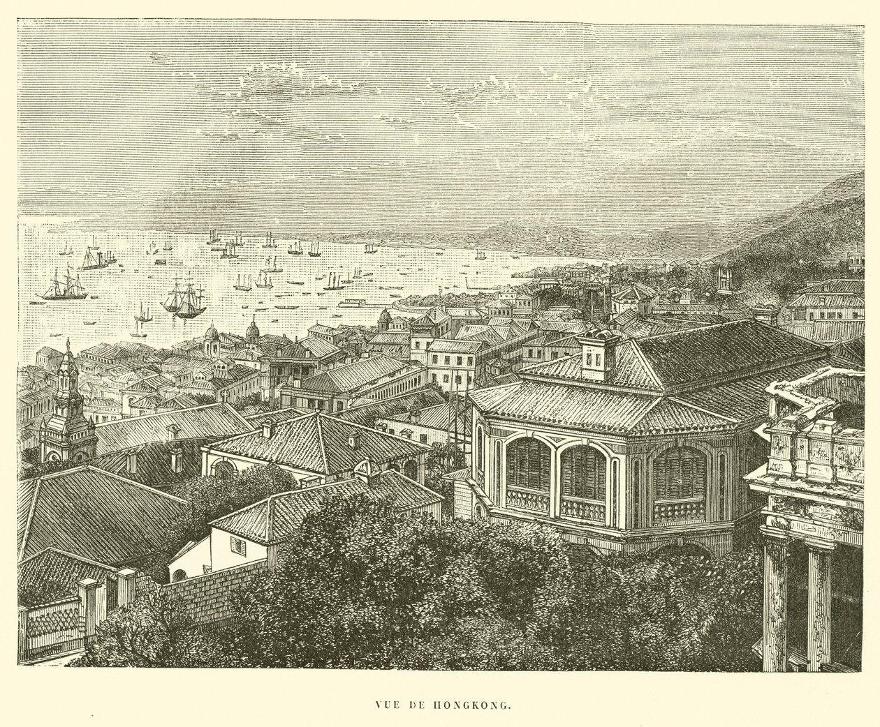 Uitzicht op Hongkong (gravure) door French School