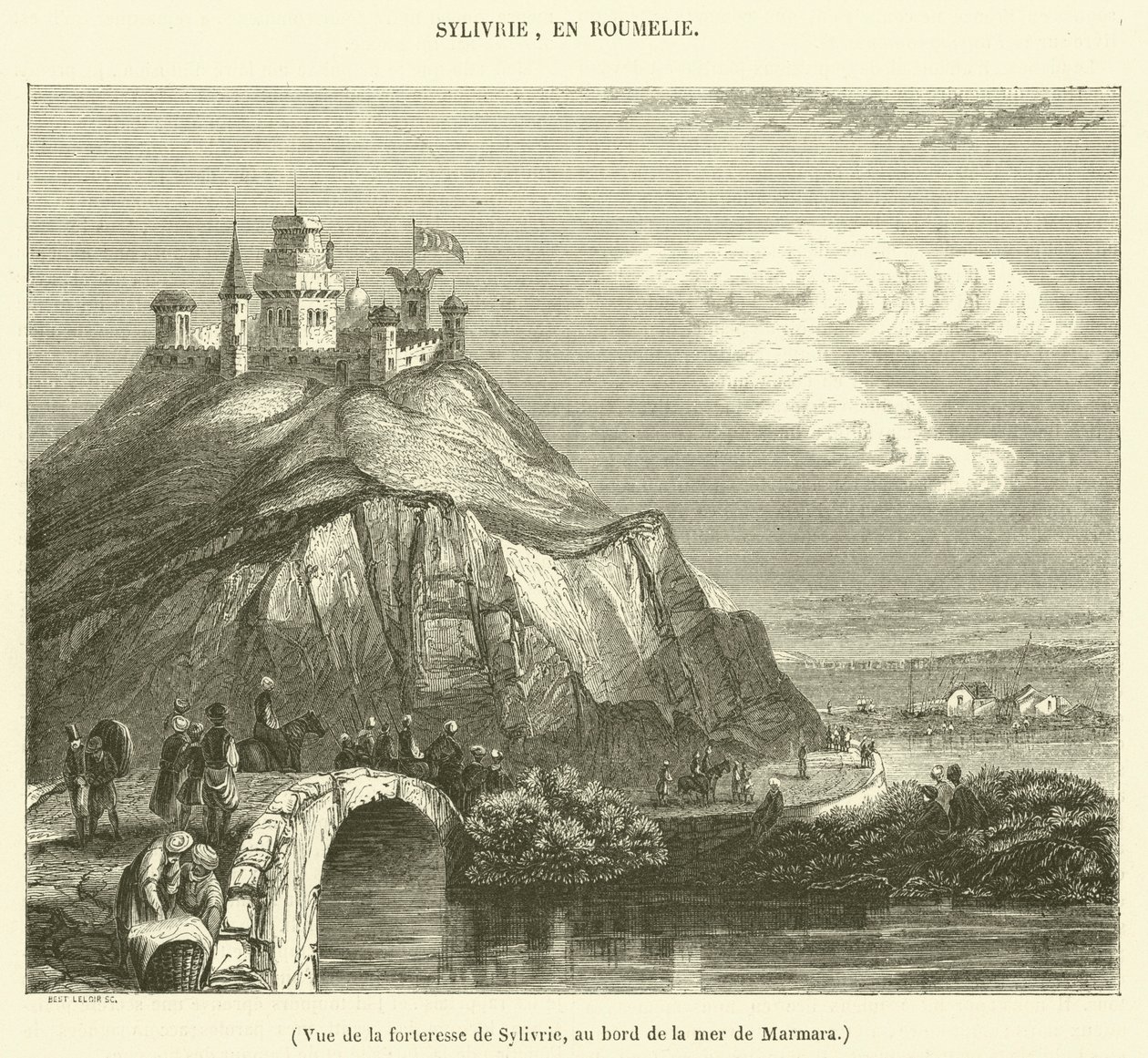 Gezicht op het fort van Sylivrie, aan de kust van de Zee van Marmara (gravure) door French School