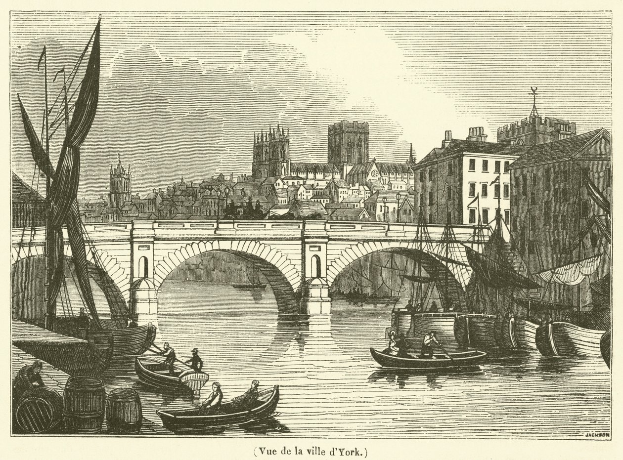 Gezicht op de stad York (gravure) door French School