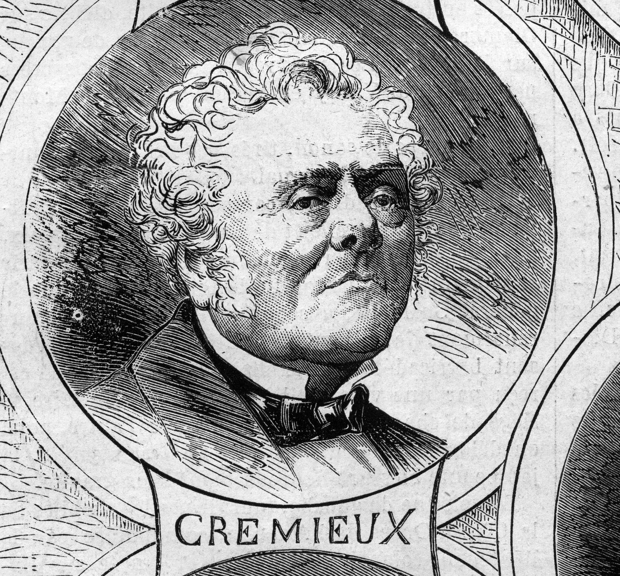 Oorlog van 1870 - Regering van de Nationale Defensie: portret van Adolphe Cremieux (1796-1880), lid van de voorlopige regering van 1870. Gravure in 