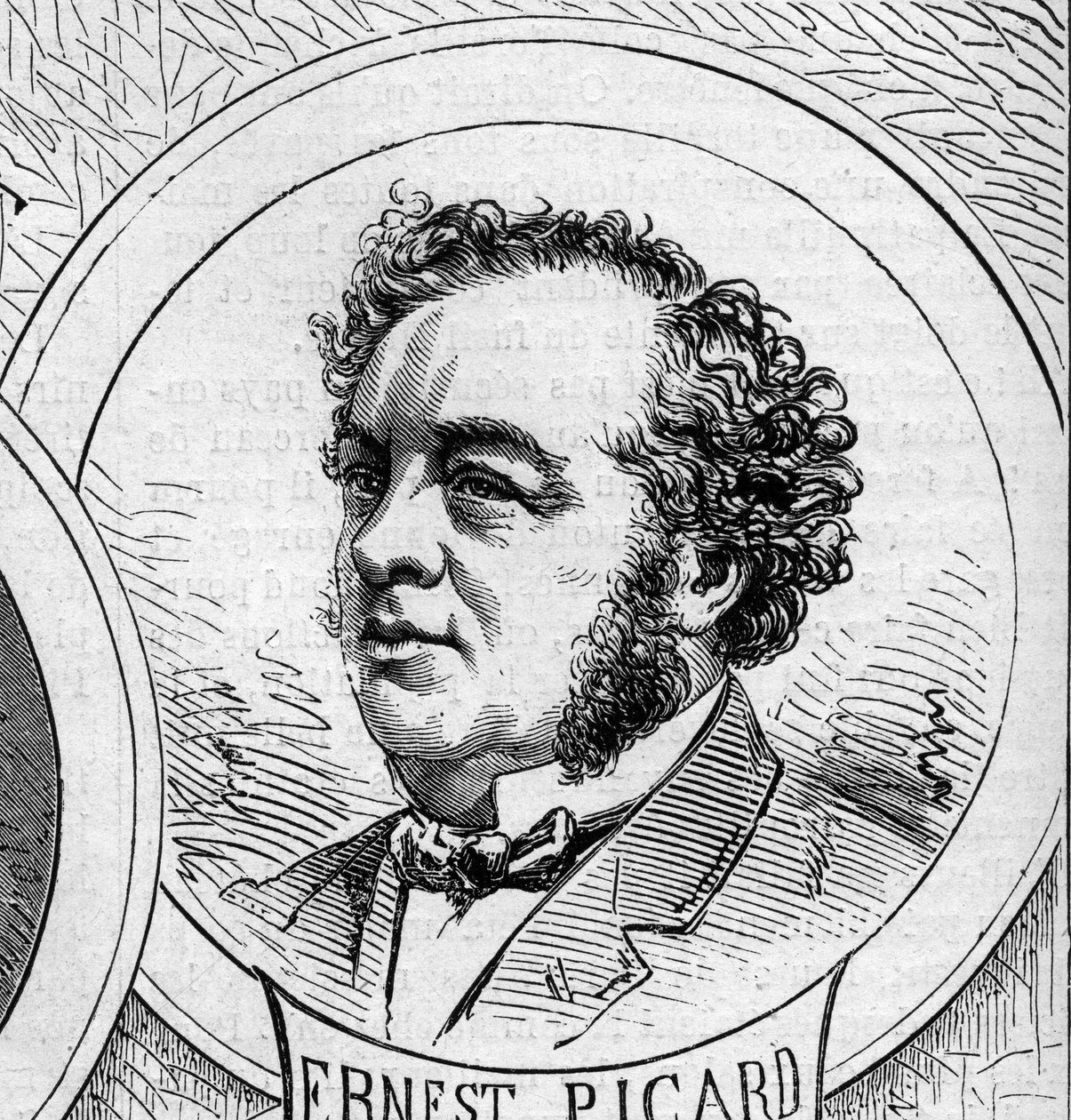 Oorlog van 1870 - Regering van de Nationale Defensie: portret van Ernest Picard (1821-1877), lid van de voorlopige regering van 1870. Gravure in "Le Monde Illustré" n°706 van 22 oktober door French School
