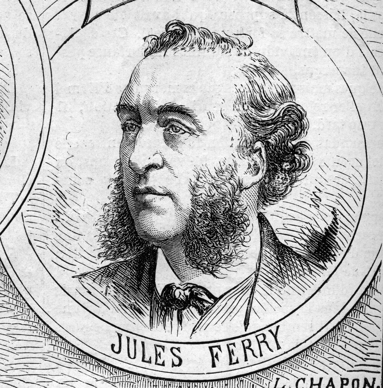 Oorlog van 1870 - Regering van de Nationale Defensie: portret van Jules Ferry (1832-1893), lid van de voorlopige regering van 1870. Gravure in "Le Monde Illustré" n°706 van 22 oktober door French School