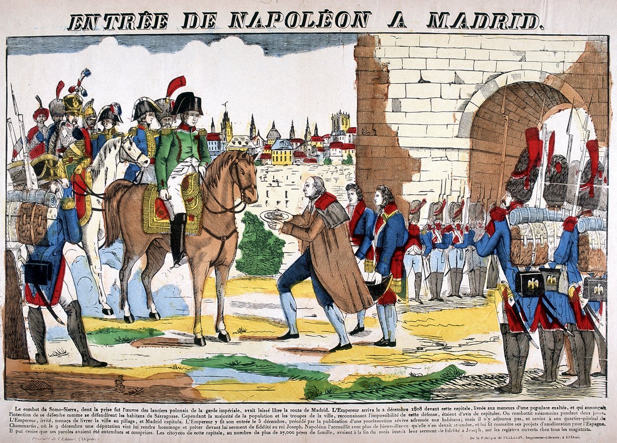 Oorlog van het schiereiland (1807-1814) - De intocht van Napoleon I in Madrid op 2/12/1808. Afbeelding van Epinal door French School