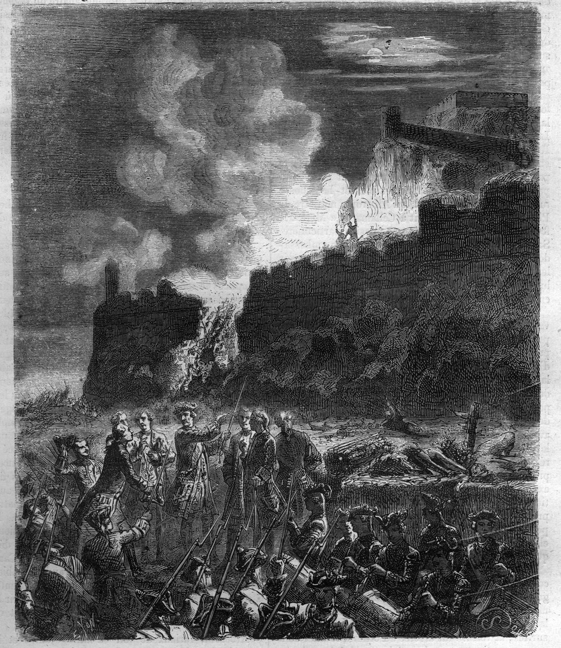 Oorlog van de Spaanse Successie (1701-1714) tussen Frankrijk en zijn bondgenoot Spanje en een coalitie van Europese landen. Gravure in 