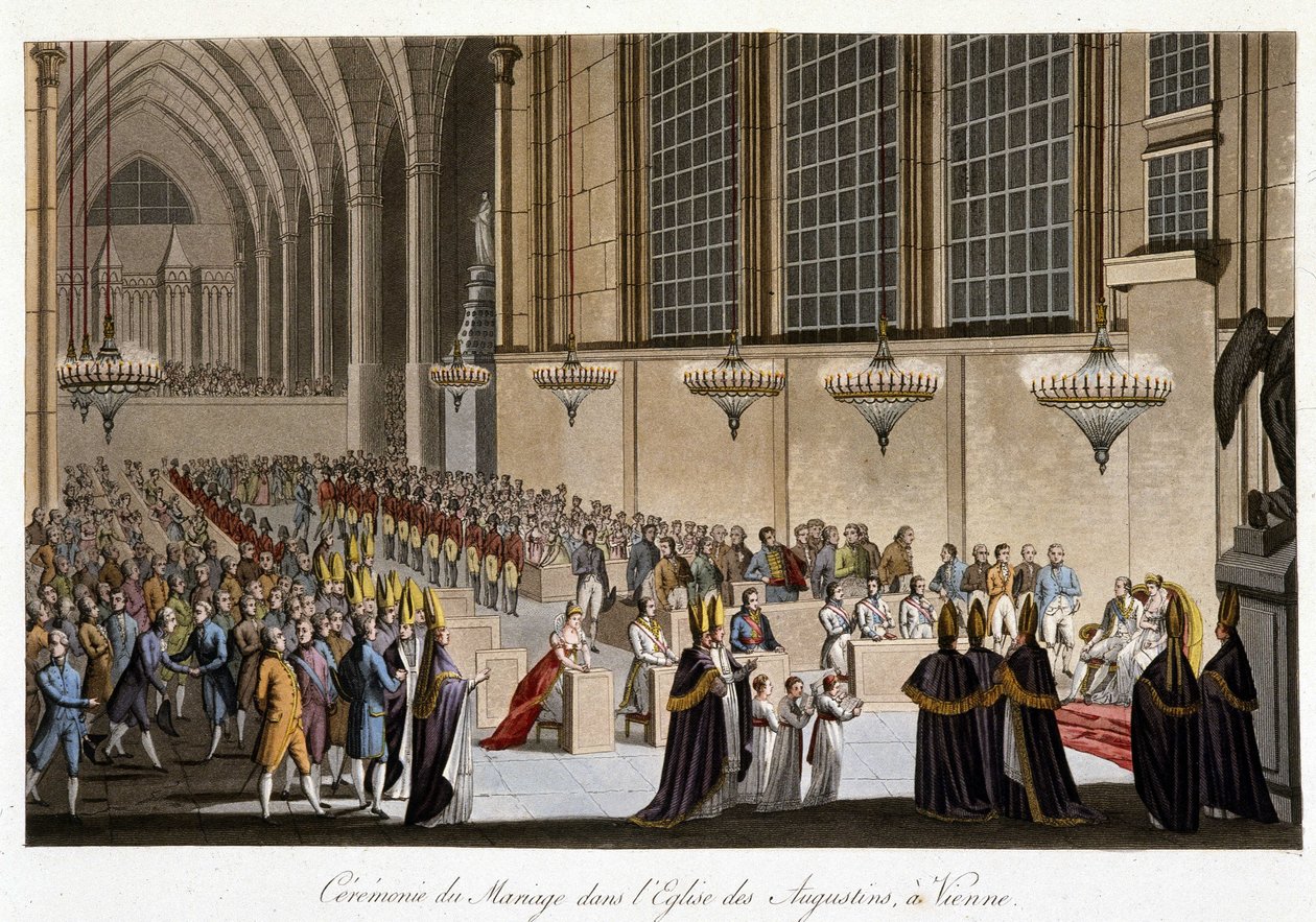 Huwelijksceremonie (Napoleon & Marie Louise van Habsburg) in de Kerk van de Augustijnen in Wenen, 2 april door French School