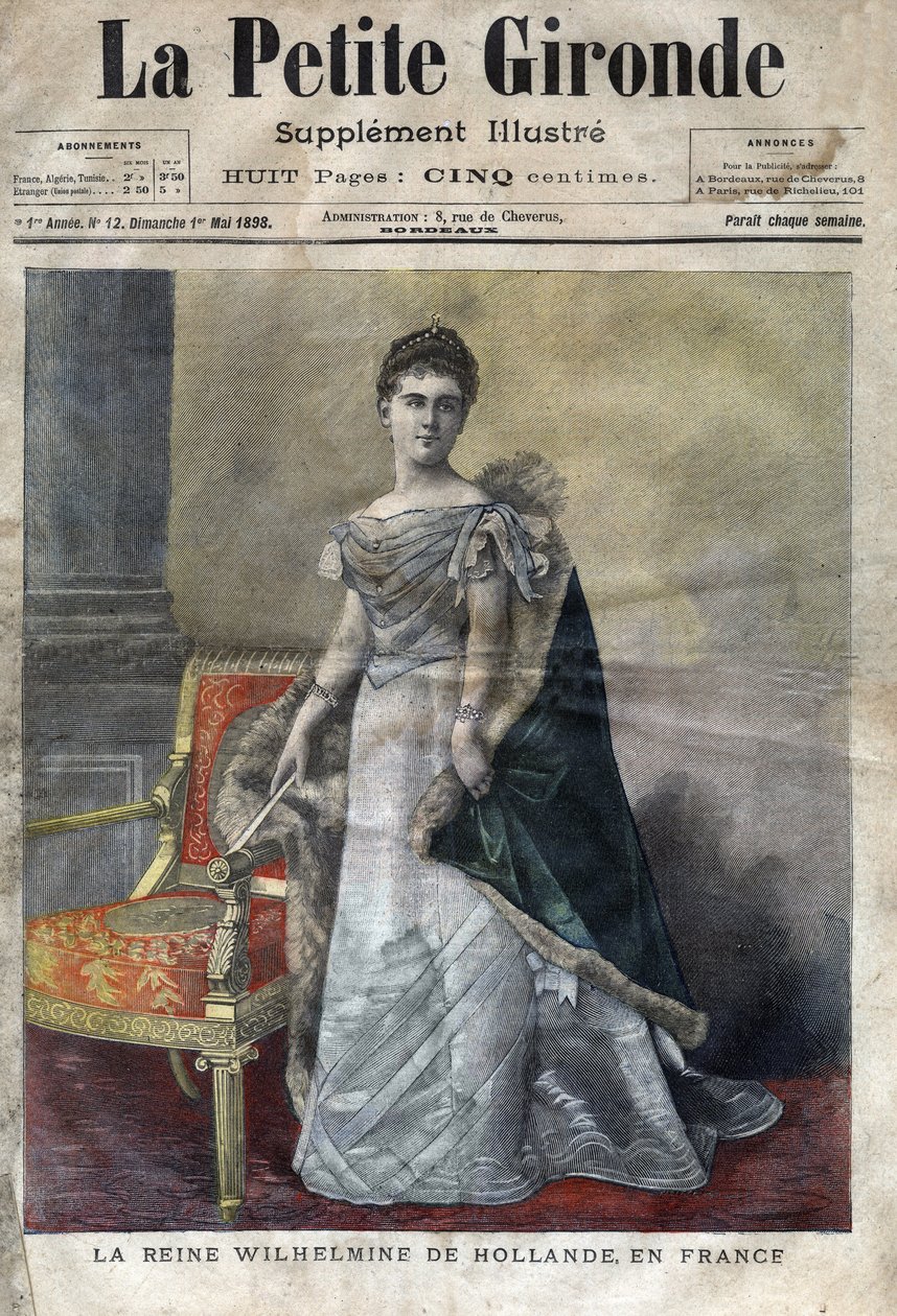 Wilhelmina van Oranje-Nassau (1880-1962), Koningin der Nederlanden van 1890 tot 1948, dochter van Willem III, zij deed afstand van de troon ten gunste van haar dochter Juliana. Omslag van 