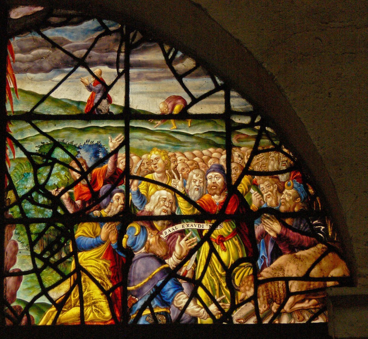 Raam Charnier-8 met het offer van Elia; de priesters van Baäl door French School