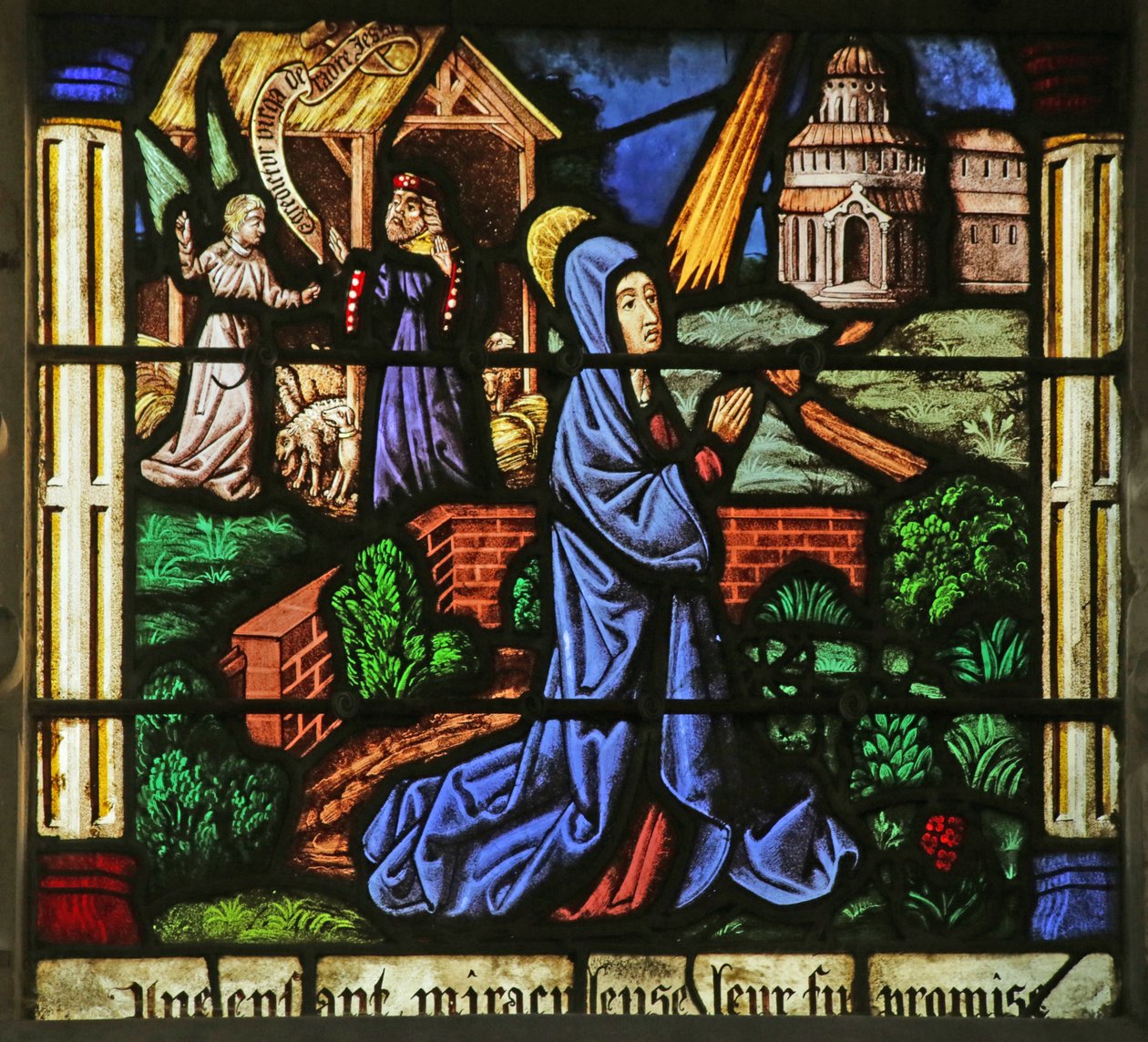 Raam met de aankondigingen aan Anna en Joachim (glas-in-lood) door French School