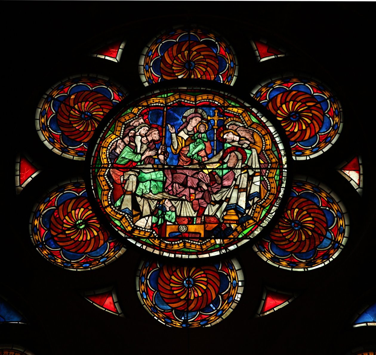 Raam w12 met de Dood van de Maagd Maria door French School