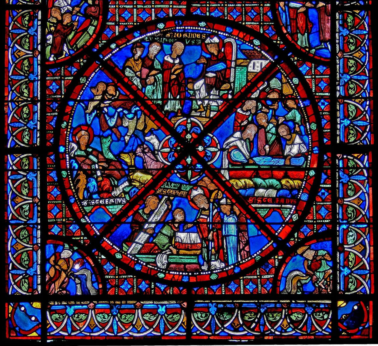 Raam w15 met het verhaal van de relieken van St. Stefanus: het onderste deel van het raam door French School