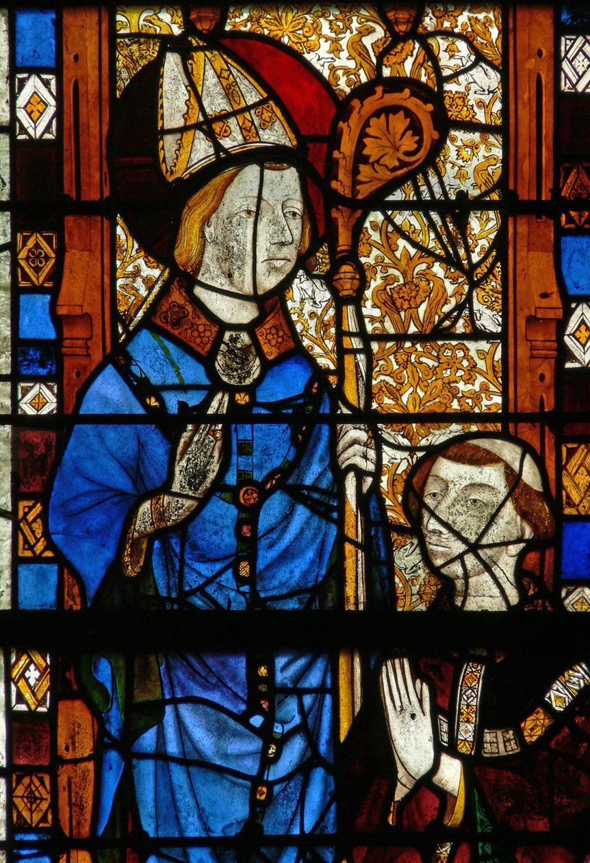 Raam w17 met St. Nicolaas en de schenker Oudin de Troyes door French School