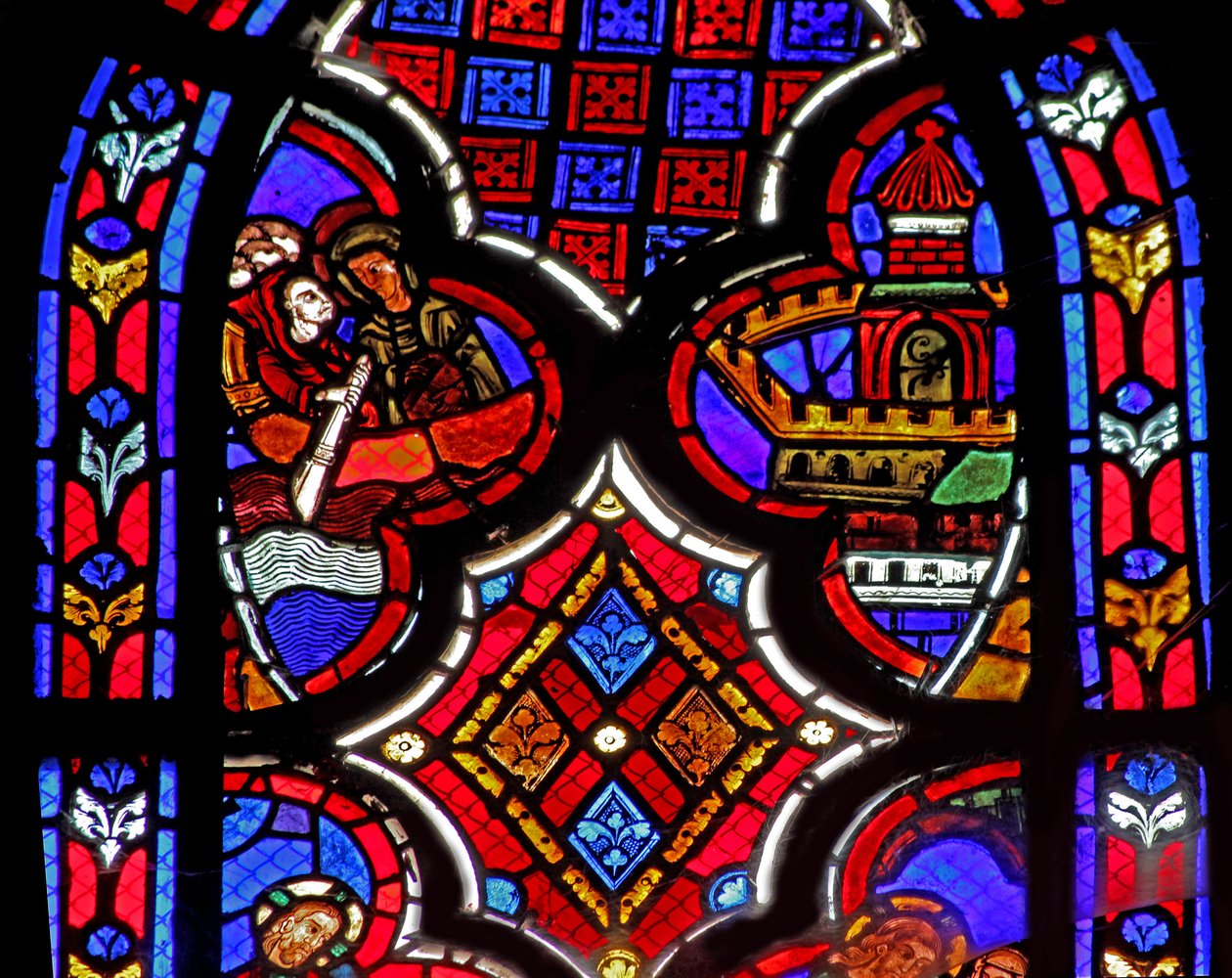 Raam w1 met een scène uit het leven van St. Maria Magdalena - de heilige reist naar Marseille door French School