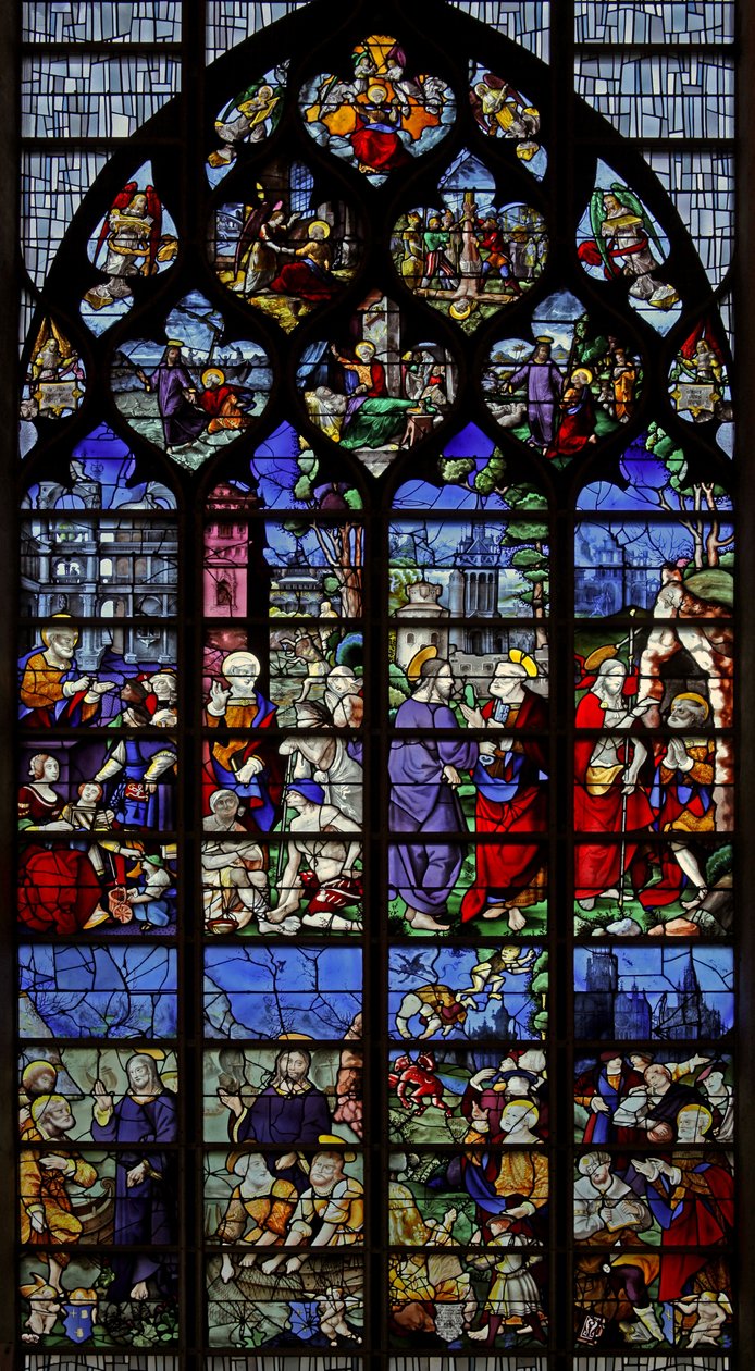 Raam w1 met afbeeldingen uit het leven van St. Petrus door French School