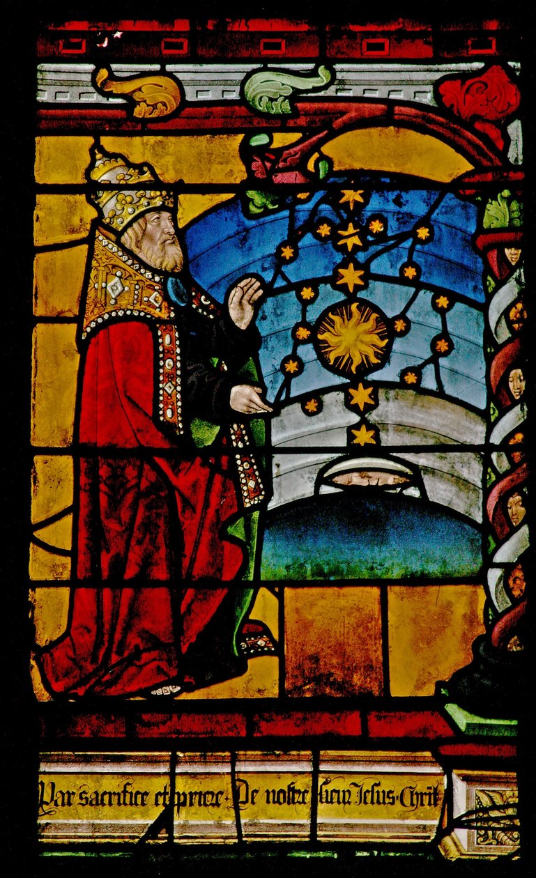 Raam w1 met de schepping van de zon, maan en sterren door French School