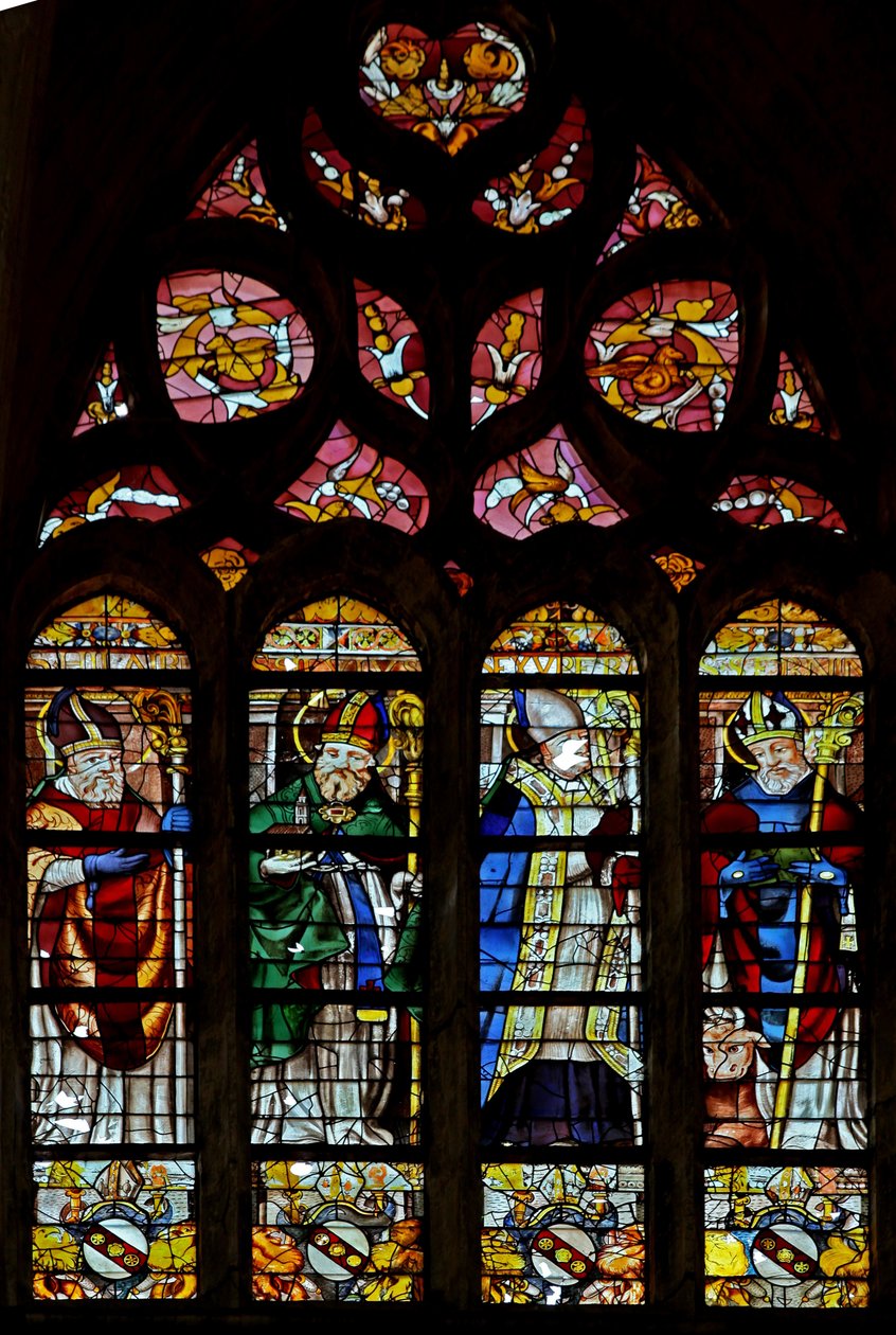 Raam w203 met Sint Hilarire, een onbekende heilige, Sint Exupery, Sint Sernin door French School