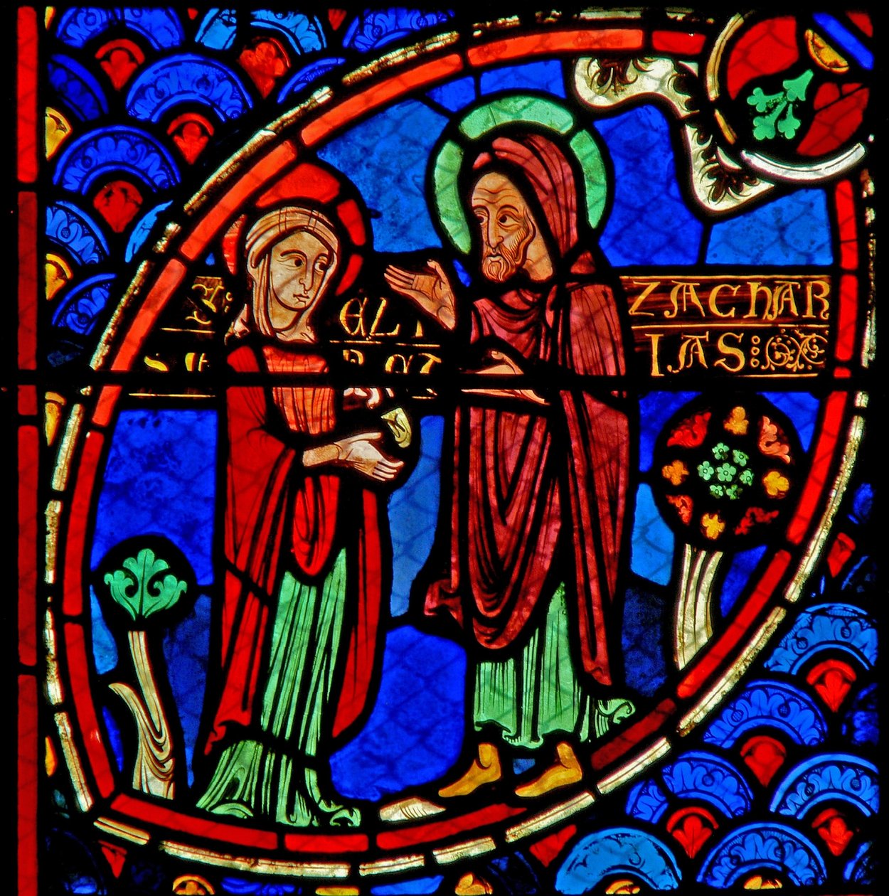 Raam w20 met Zacharias en Elizabeth, de ouders van St. Johannes de Doper door French School