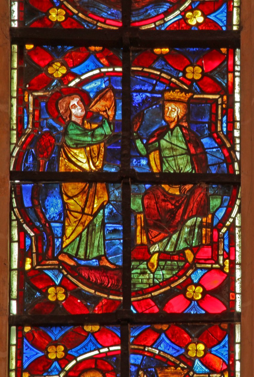 Een scène uit de legende van St. Johannes: de heilige drinkt de vergiftigde beker door French School