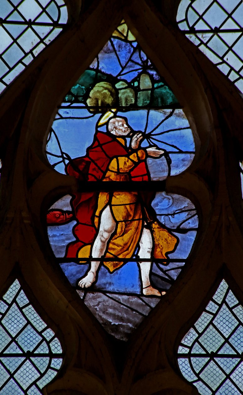 Ramen w21 met Christus die St. Petrus laat lopen op water (detail) door French School