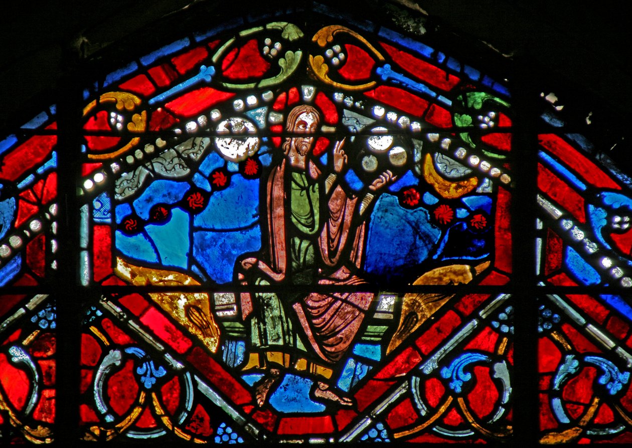 Raam w21 met God de Schepper schept de Hemel en de Aarde door French School