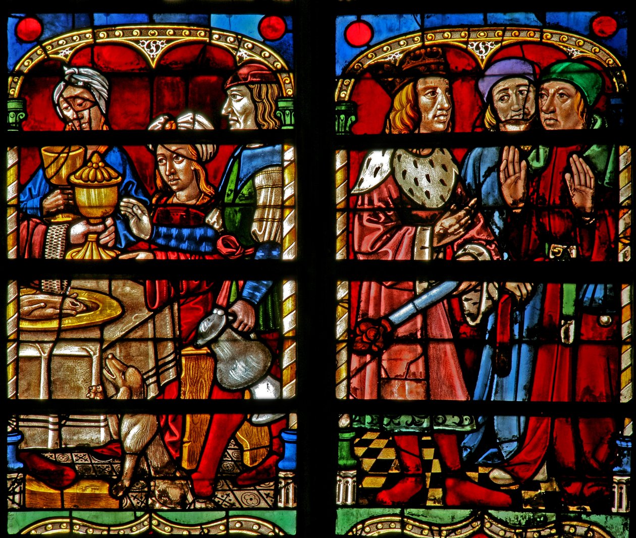 Het feest van Belsazar en hij vraagt de priesters de betekenis van het schrift aan de muur door French School
