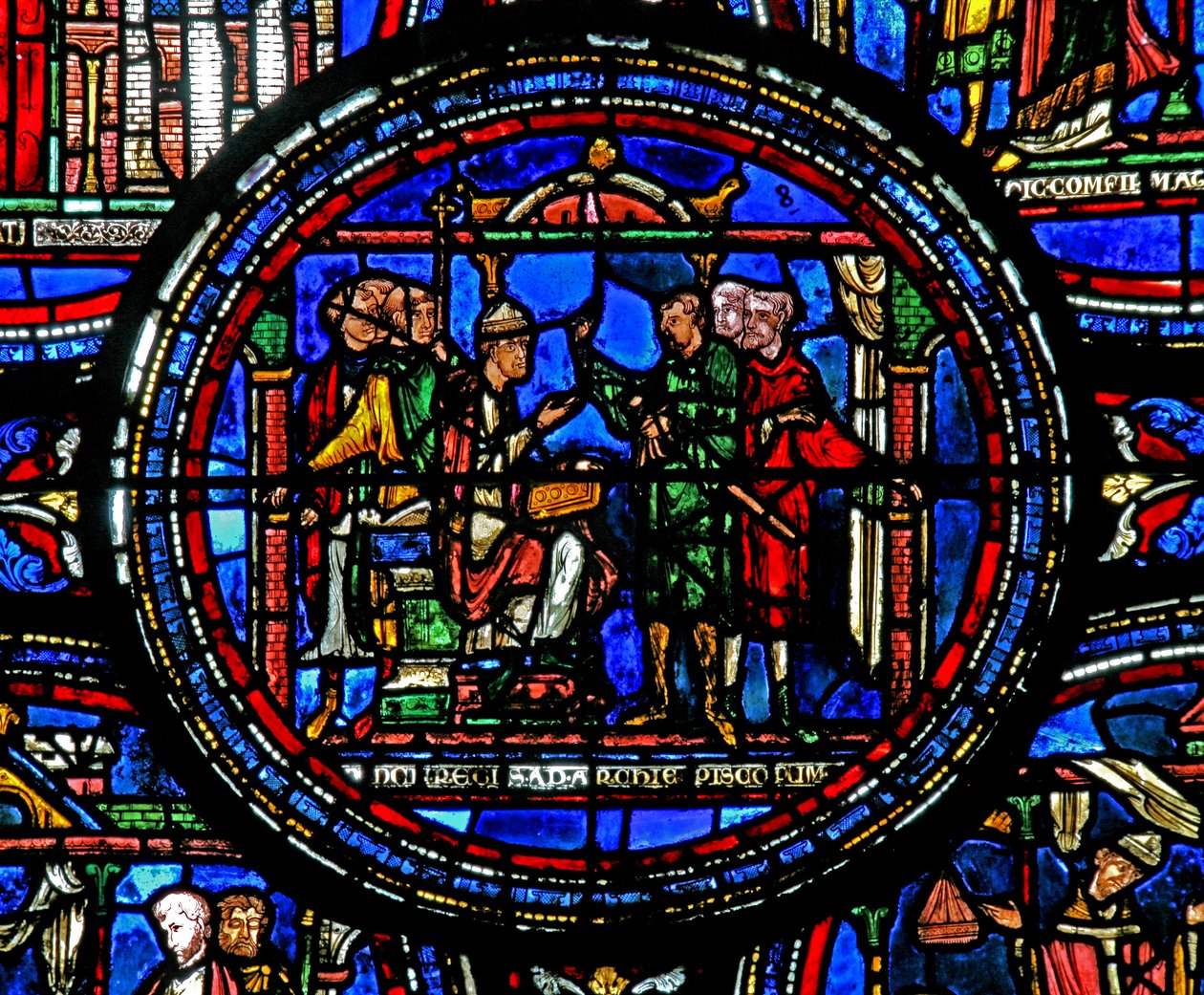 Raam w23 met St. Thomas Becket die gezanten van de koning ontvangt door French School