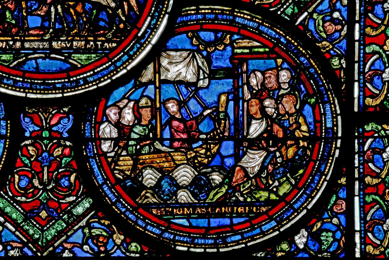 Raam w23 met St. Thomas Becket die naar Engeland vertrekt door French School
