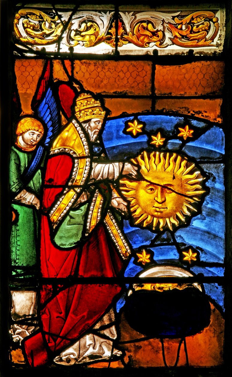 Raam w2 met de Schepping van de zon en maan door French School