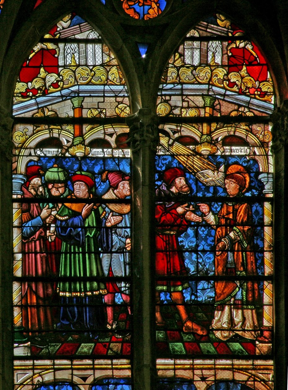 Raam w32 met St. Stefanus in discussie met de wetgeleerden door French School