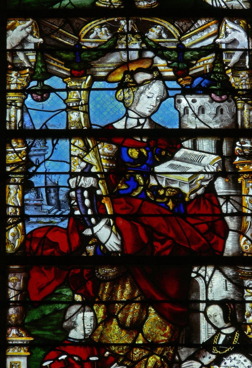 Raam w37 met scènes uit het leven van St. Barbara door French School