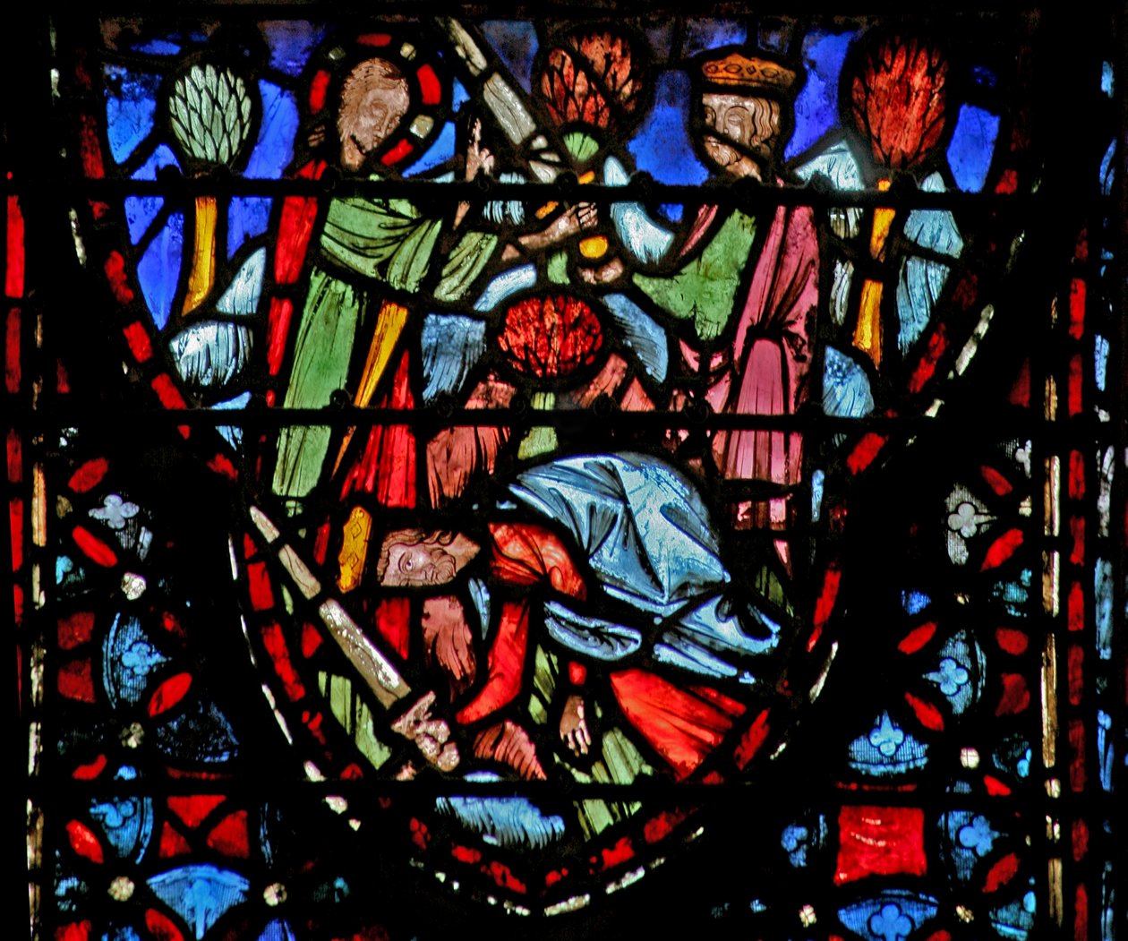 Raam w4 Gods soldaat verschijnt aan Jozua die op de grond valt. Jozua V:13-16 door French School